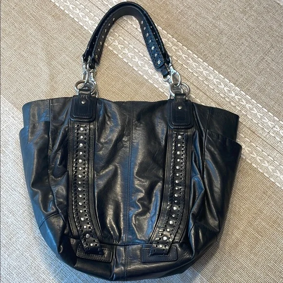 Sigrid Olsen Black Studded Leather Tote Bag Fully Lined - Picture 1 of 12